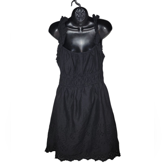Old Navy Women's L Black Eyelet Hem Smocked Waist Sun Dress Boho Cotton - Picture 2 of 4
